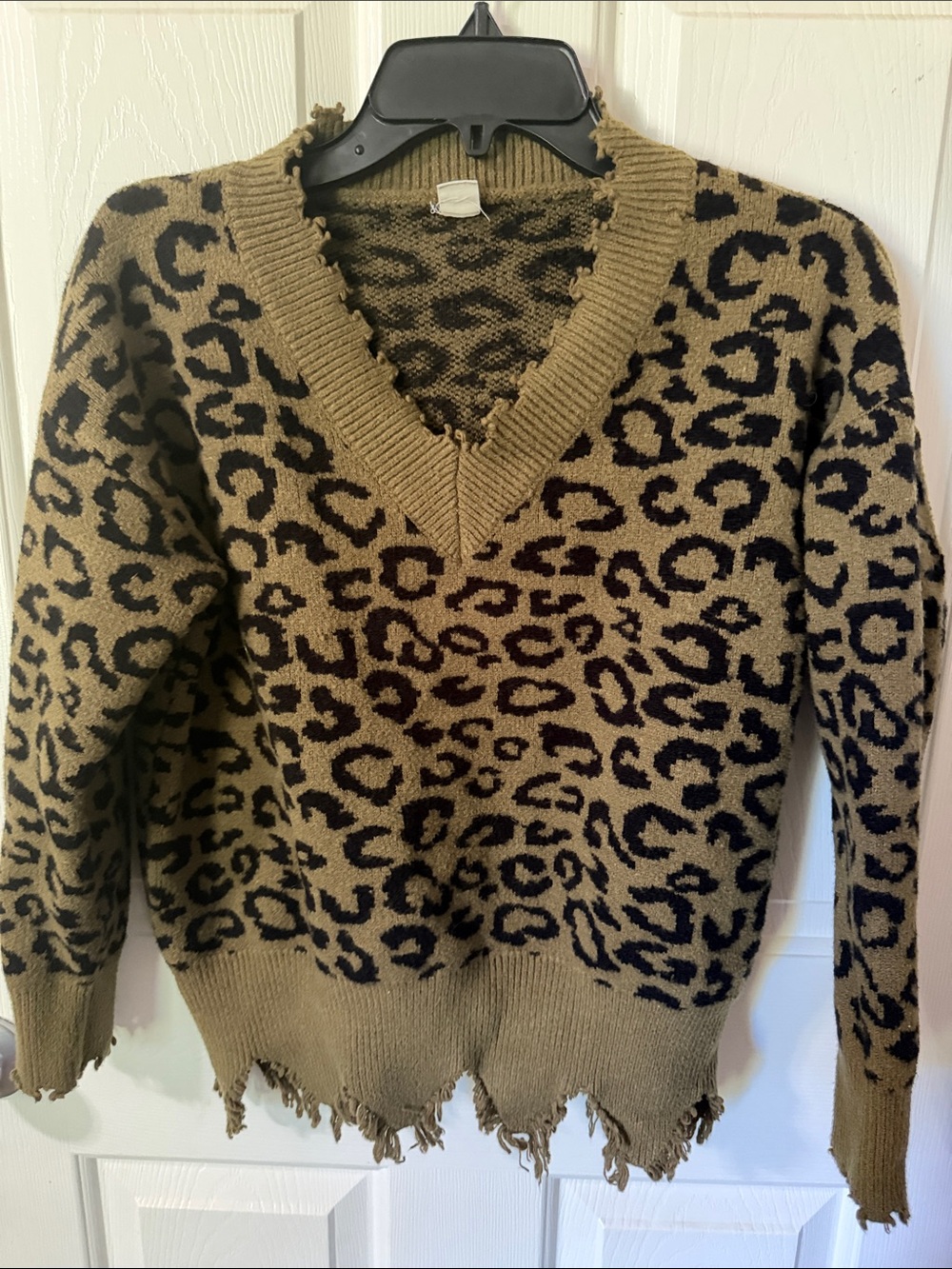 7th Ray Taupe and Black Leopard V-Neck Sweater
